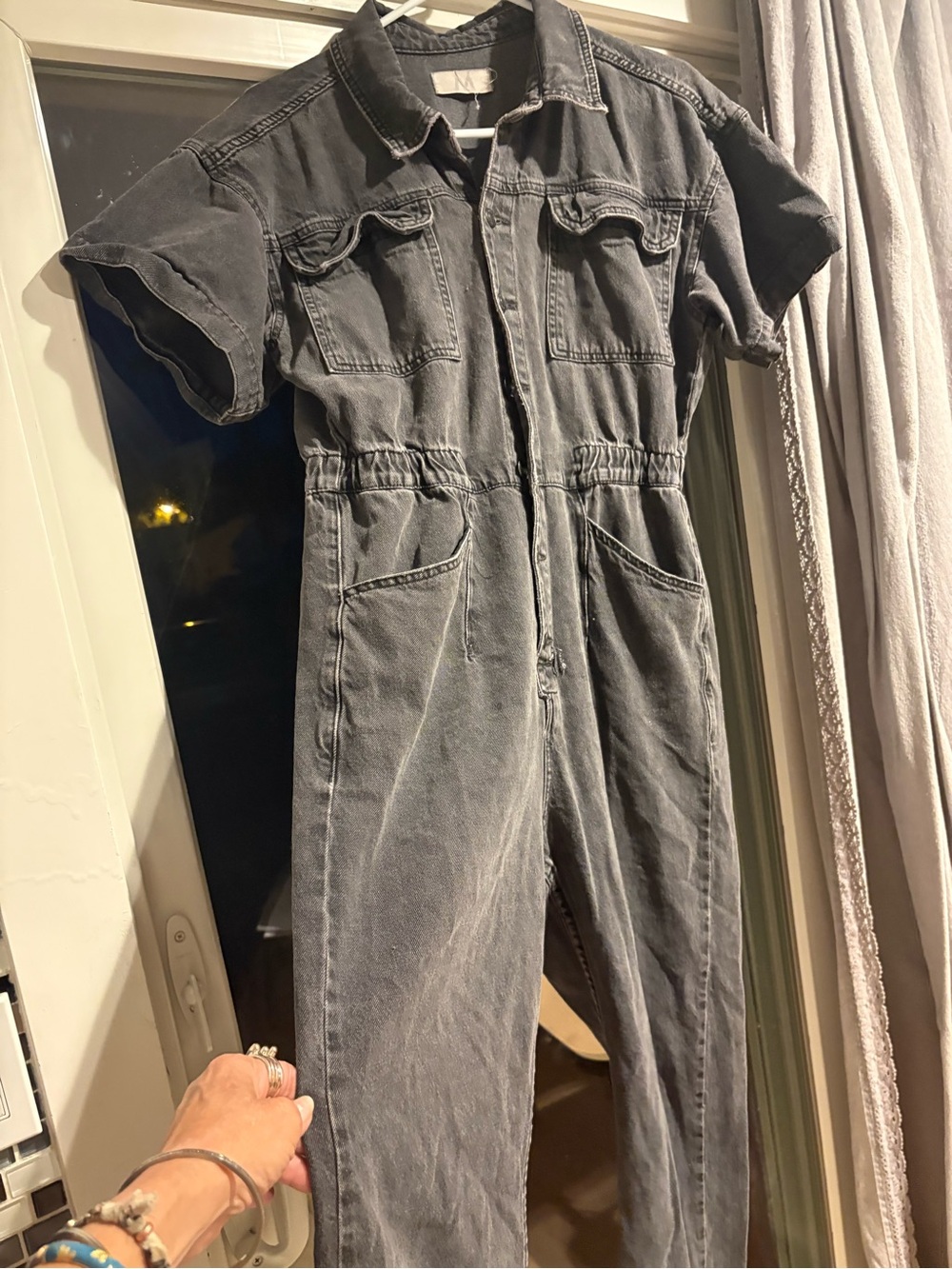 Free People Washed Black Denim Utility Jumpsuit - Picture 2 of 6